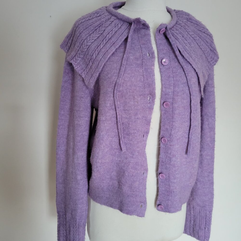 Mango MNG | baby doll neck lilac cardigan | size Large